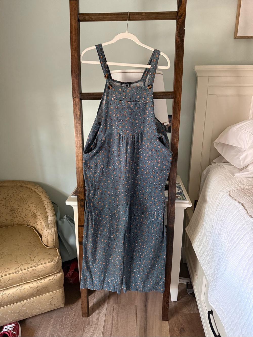 Blue Floral Co Linen Overalls Jumpsuit